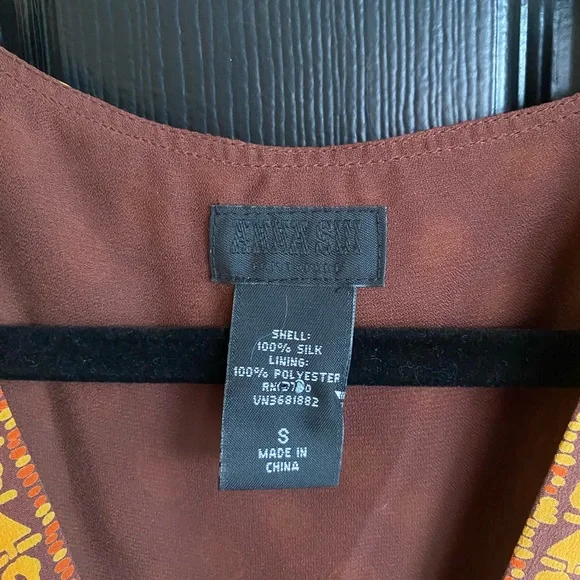 Anthropologie Anna Sui Silk Wrap Dress Brown Geometric Art Nouveau Boho-Size S - Picture 4 of 8